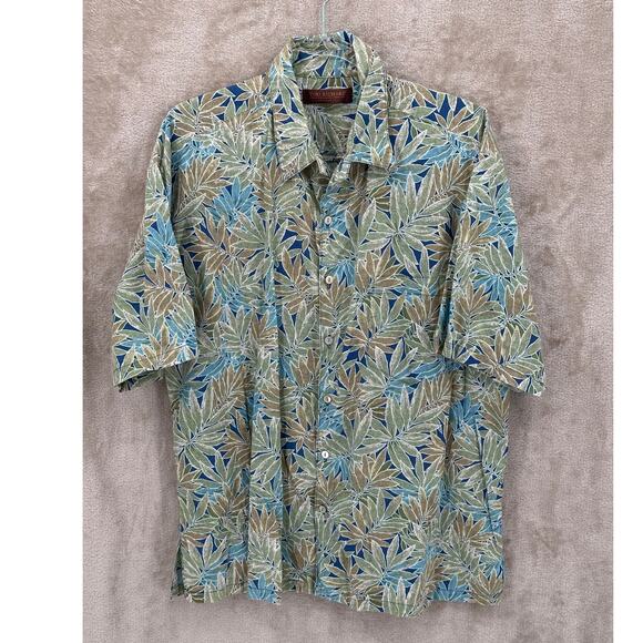 Tori Richard Shirt Mens Large Green Button Up 100% Cotton Hawaiian Tropical - Picture 1 of 8